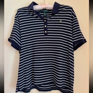 Ralph Lauren Navy Striped Collared top